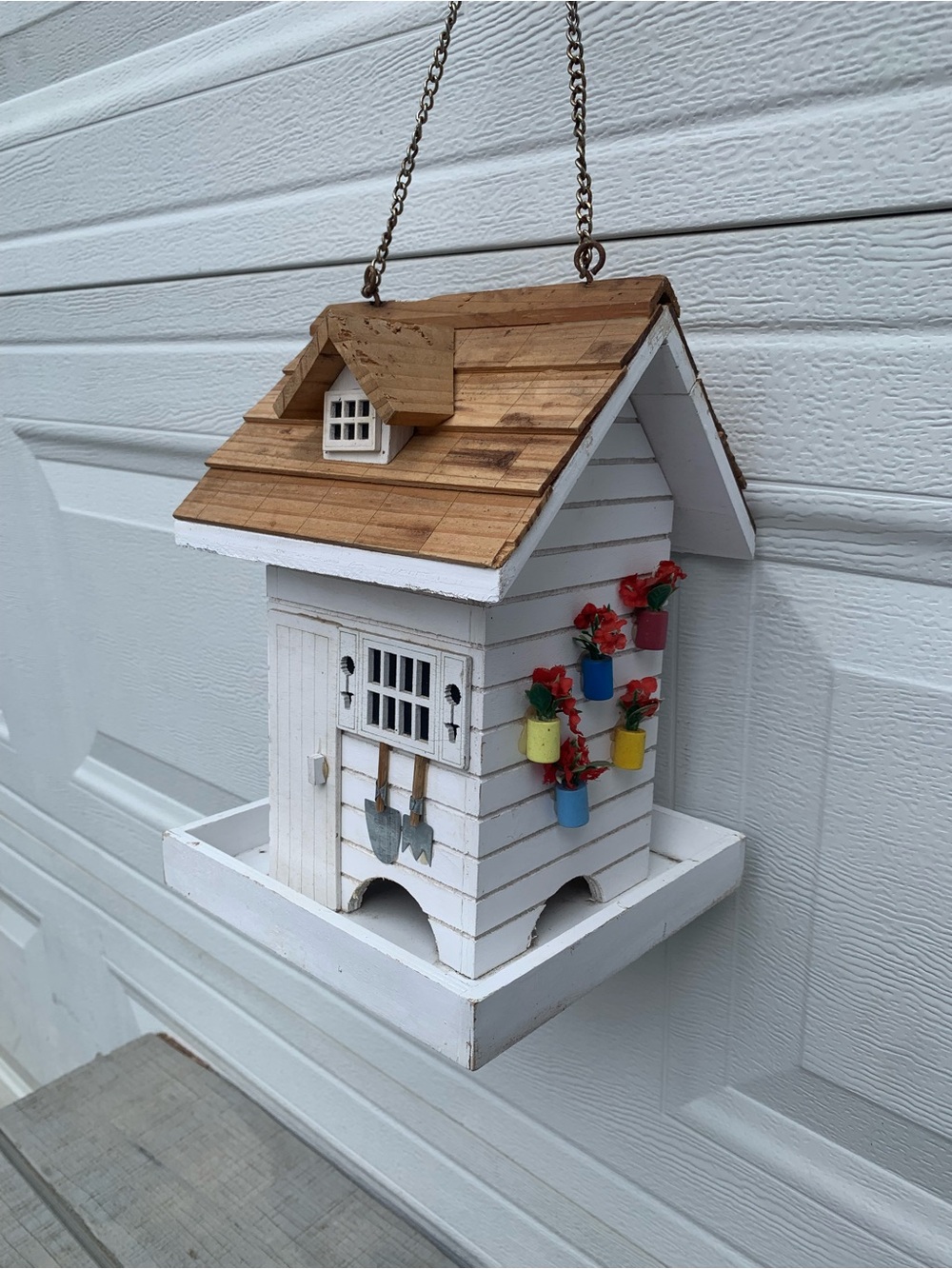 Home Bazaar Handcrafted Feeder Bird House-White Country Cottage Workshop/Garden